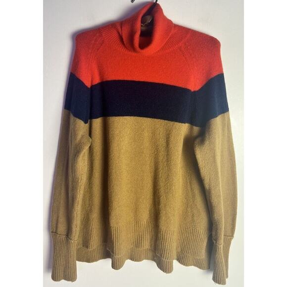J. Crew Womens M Colorblock Turtleneck Sweater Supersoft Yarn Merino Wool Blend‎ - Picture 1 of 9